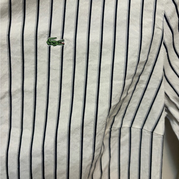 LACOSTE White w/ Black Striped Fitted Button Down Shirt - Picture 3 of 8